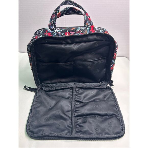 Quilted Floral Ultimate Travel Toiletry Cosmetic Bag Black Perennials Noir - Picture 3 of 10